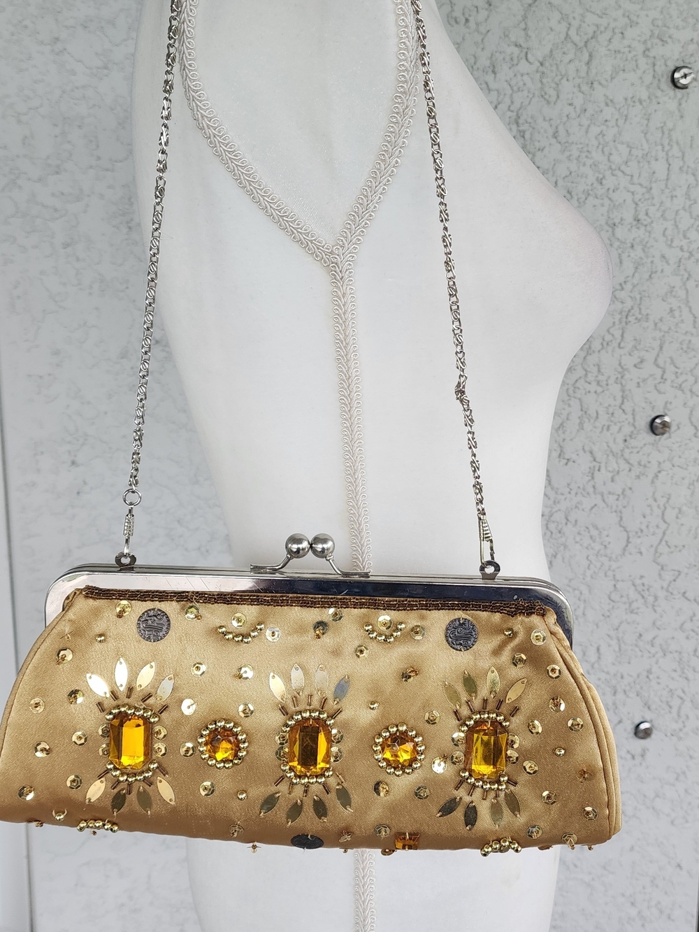 Bijoux Terner Gold Jeweled Evening Clutch with Chain